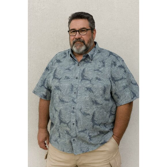 Dietrich Varez By Reyn Spooner Blue Shark Button Up Shirt Top   Mens Size 2XL - Picture 1 of 8